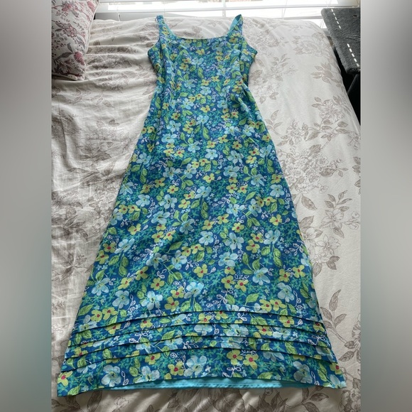 Sigrid Olsen Blue Green Floral Maxi Dress 10 Forest Fairy Granola Girl Cottage - Picture 1 of 11